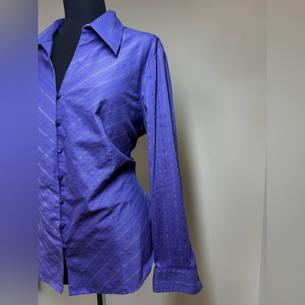 Jones New York Purple Striped Button-Down Shirt - Picture 4 of 7